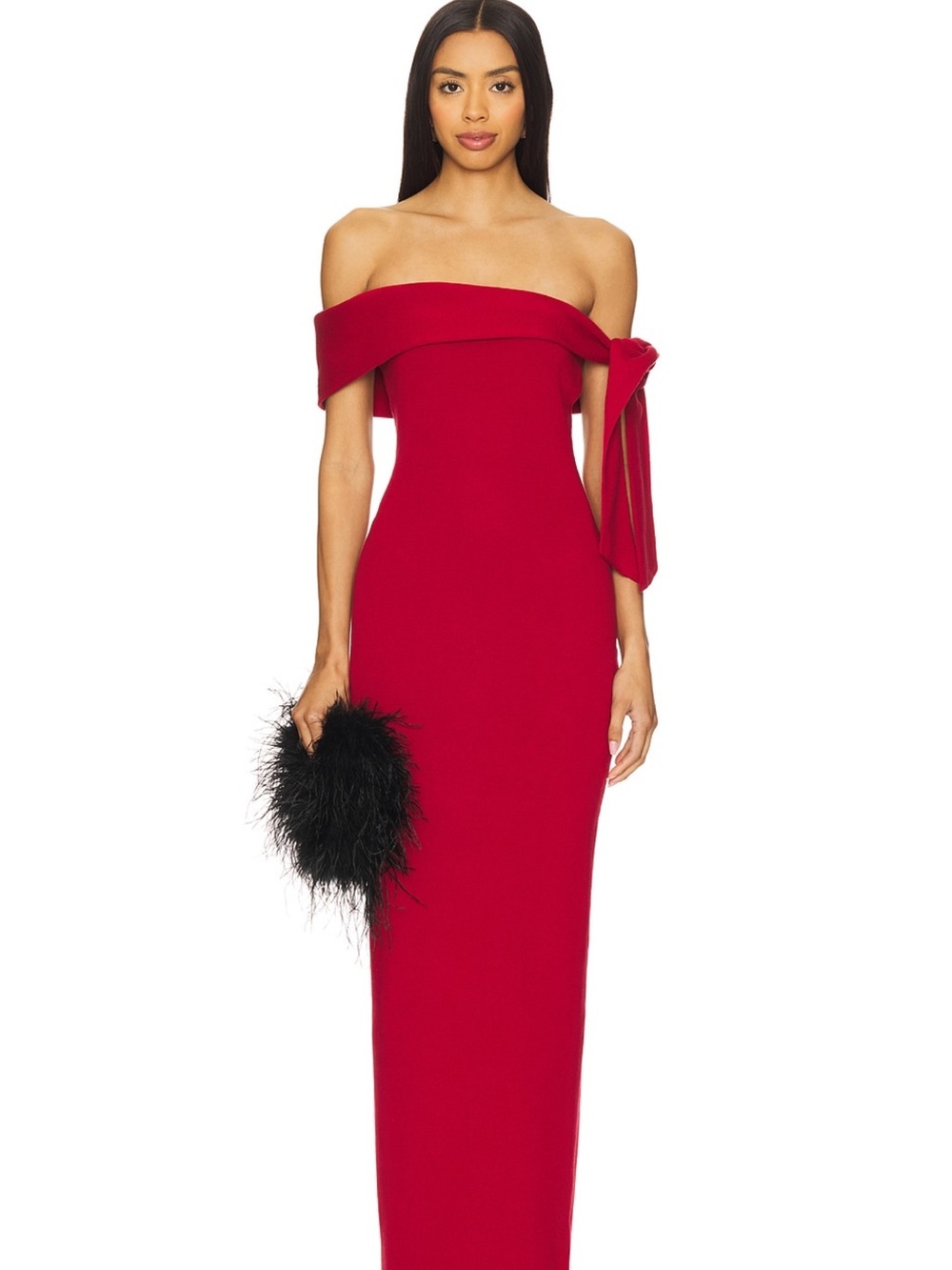 One-Shoulder Red Column Gown with Side Bow Detail